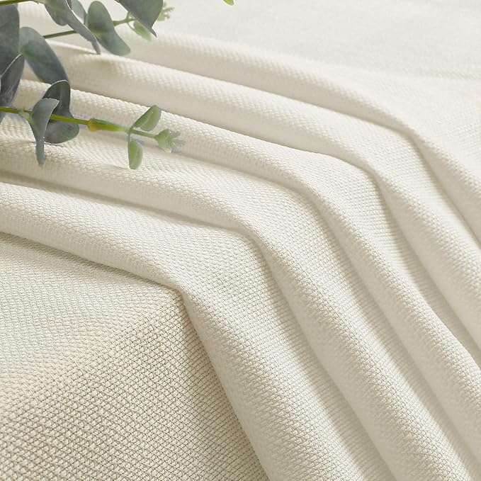 OWENIE Bob Valance Curtains 18 Inch Length 1 Piece, Faux Linen Slub Solid Ivory Kitchen Valance for Bedroom Living Room, Farmhouse Soft Airy Rod Pocket Small Window Curtain, Each 60Wx18L Inch