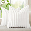 decorUhome Summer Cozy Faux Fur Throw Pillow Covers 24x24 Set of 2 Decorative Soft Plush Striped Modern Farmhouse Boho Couch Euro Sham Pillow Cases with Velvet Back for Sofa Bed Living Room, White