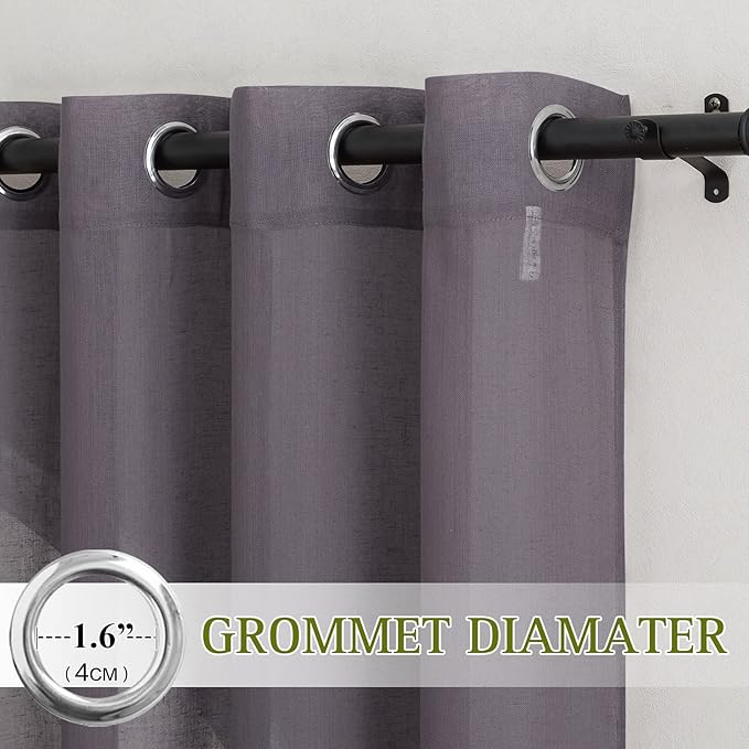NICETOWN Semi Sheer Brown Purple Curtains for Bedroom, Grommet Linen Sheer Curtains & Drapes Privacy with Light Filtering Elegant & Casual for Girls Room/Living Room, W52 x L108, 2 Panels