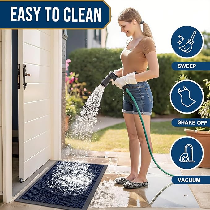 Smiry Front Door Mat Outside Entrance, Heavy Duty Sturdy Natural Rubber Doormat, Trap Dirt and Moisture, Easy Clean Low Profile Mats for Indoor Outdoor Entry, Irregular Triangle (29.5x17, Royal Blue)