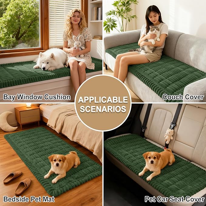 hyha Couch Covers for Dogs Washable, Non Slip Plush Dog Sofa Protectors, Fuzzy Pet Couch Covers for 3 Cushion Sofa Pet Friendly (Dark Green, 27.6" x 47")