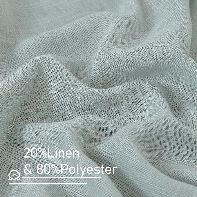 LAMIT Window Linen Curtains 24 Inch Length, Semi Sheer Light Filtering Window Panels Back Tab and Rod Pocket Drapes for Kitchen/Small Windows, Greyish Blue, 25 x 24 Inch, 2 Panels