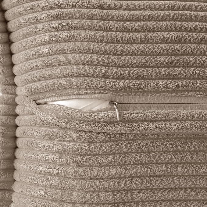 MIULEE Decorative Throw Pillow Covers for Couch Bed Livingroom 18x18 Inch Set of 2 Light Brown Boho Accent Throw Pllows Broadside Striped Patchwork Soft Corduroy Pillowcases
