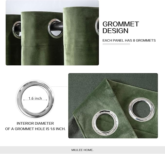 MIULEE Velvet Curtains Olive Green Elegant Grommet Curtains Thermal Insulated Soundproof Room Darkening Curtains/Drapes for Classical Living Room Bedroom Decor 52 x 63 Inch Set of 2