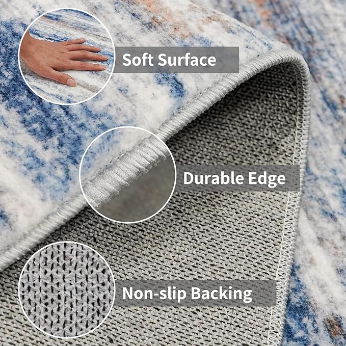 2x3 Small Washable Area Rug: Non-Slip Indoor Door Mat for Entrance Doorway Kitchen Bedroom Living Room - Abstract Farmhouse Throw Rug for Modern Home Decor Navy Grey
