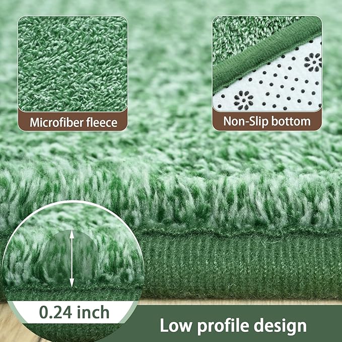 AROGAN Small Washable Area Rugs for Bedroom, 2×4 Runner Rug with Memory Foam for Hallway, Non Slip Fluffy Carpet Indoor Rug Runner for Kitchen, Bedside, Entryway Bathroom Home Decor, Matte Green
