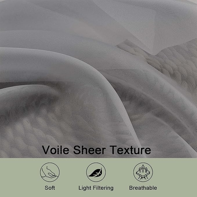 OWENIE Sheer Grey Curtains, Sheer Curtains 63 inch Length 2 Panels Set, Rod Pocket Voile Fimly Sheer Drapes for Living Room Bedroom, 2pcs, Grey, Each 59" W x 63" L