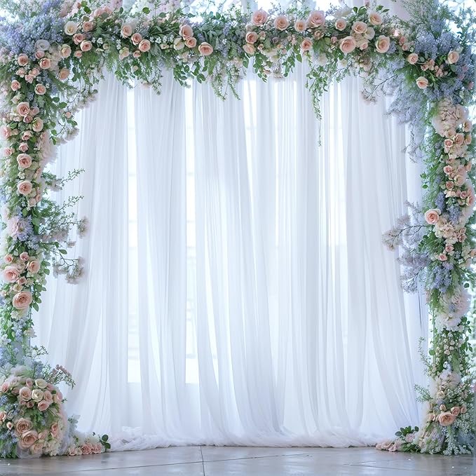 10ft x 15ft White Tulle Backdrop Curtain for Parties Sheer Fabric Backdrop Curtains for Wedding Baby Shower Bridal Shower Birthday Photo Backdrop Drapes Background Wall Decorations 2 Panels 5ft x 15ft
