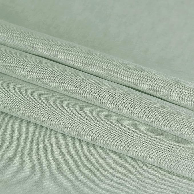 DWCN Bean Green Sheer Curtains for Kitchen Windows - Rod Pocket Semi Transparent Voile Tier Curtains for Bedroom, Living Room, Farmhouse, 36 x 36 inches Long, Set of 2 Panels