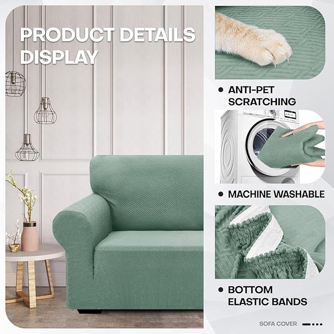 ZNSAYOTX 1 Piece Jacquard Chair Slipcovers for Living Room High Stretch Chair Covers with Arms Anti Slip Pets Friendly Couch Sofa Armchair Cover Furniture Protector (Small, New Pattern Pea Green)
