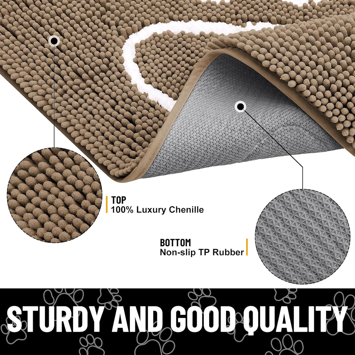 Smiry Dog Door Mat for Muddy Paws, Absorbent Dirt Trapper Non Slip Quick Dry Washable Chenille Mat for Mud Dogs, Entry Rug for Indoor and Outdoor (40x32 Inches, Camel)