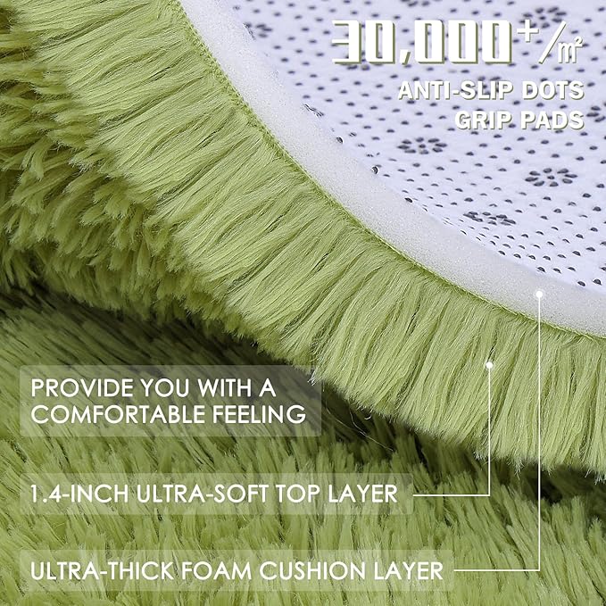 OLANLY 2x4 Machine Washable Runner Rugs for Hallway, Soft Fluffy Shaggy Bedside Rugs for Bedroom, Living Room, Indoor Floor Carpet for Kids Girls Boy, Nursery Rooms, Home Decor Aesthetic, Grass Green