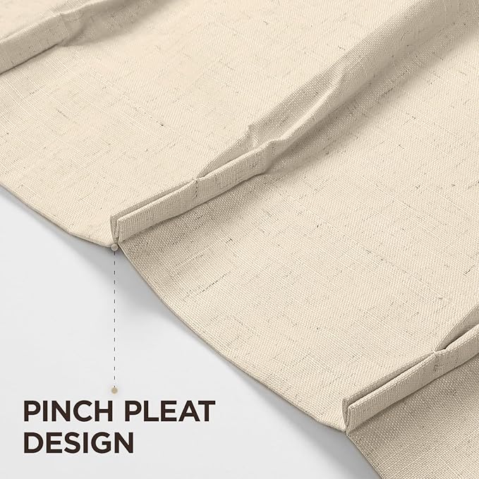 Joydeco Pinch Pleated Linen Curtains for Living Room, 100% Blackout Darkening Curtains 72 inches Length 2 Panel Thermal Insulated Pinch Pleat Drapes(Bleached Sand,40'' Wx72'' L)