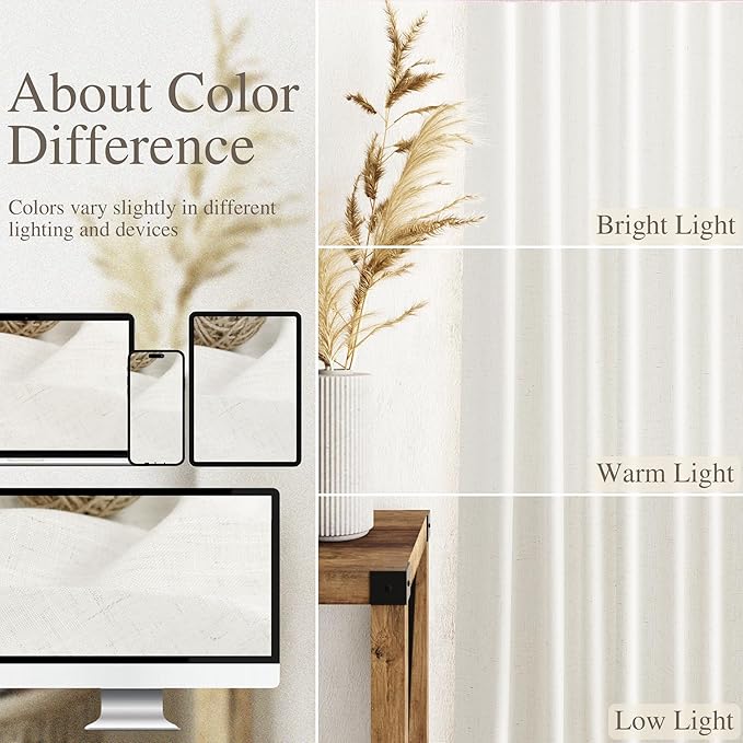 Nanspring Neutral Linen Curtains 72 Inches for Living Room Light Filtering Semi Sheer Curtains Coastal Modern Farmhouse Decor Drapes for Bedroom Office Back Tab and Rod Pocket 52x72, 2 Panels