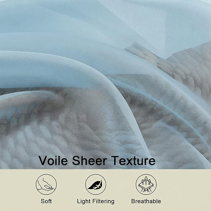 Sheer Curtains 63 Inch Length 2 Panels Set for Living Room Bedroom, Airy Soft Light Filtering Sheer Dining Room Curtains, Modern Rod Pocket Drapes, Sky Blue, Each 42" Wx63 L