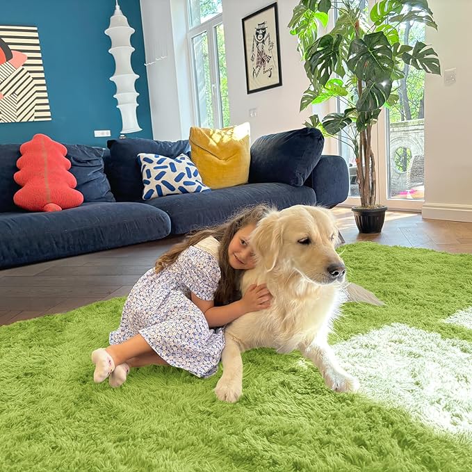 OLANLY 2x5 Machine Washable Runner Rugs for Hallway, Soft Fluffy Shaggy Bedside Rugs for Bedroom, Living Room, Indoor Floor Carpet for Kids Girls Boy, Nursery Rooms, Home Decor Aesthetic, Grass Green