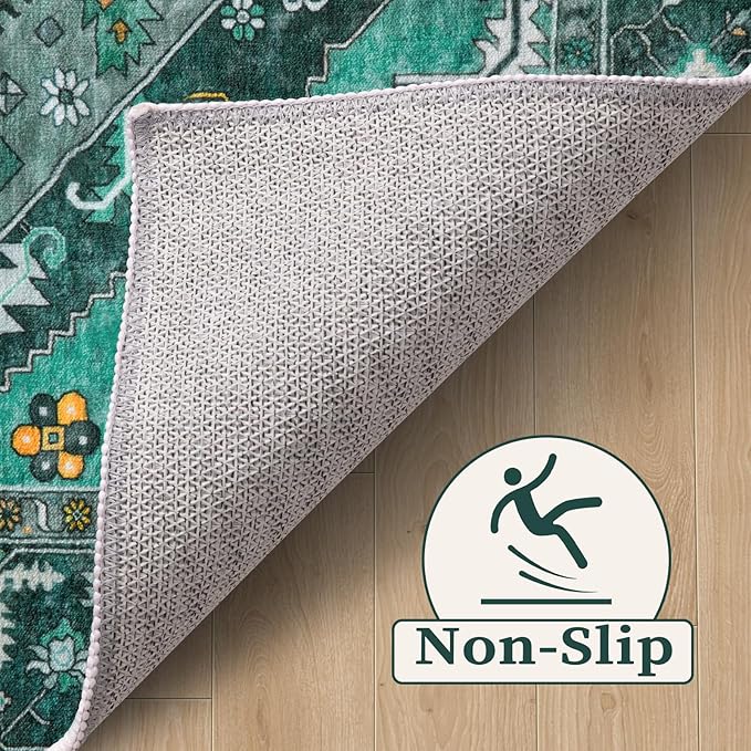 SERISSA Boho Area Rug 5x7 Teal, Washable Large Rugs for Living Room, Ultra Soft Non-Slip Bedroom Rug Print Distressed Vintage Tribal Farmhouse Carpet Rug for Dining Room Dorm Office Home Decor