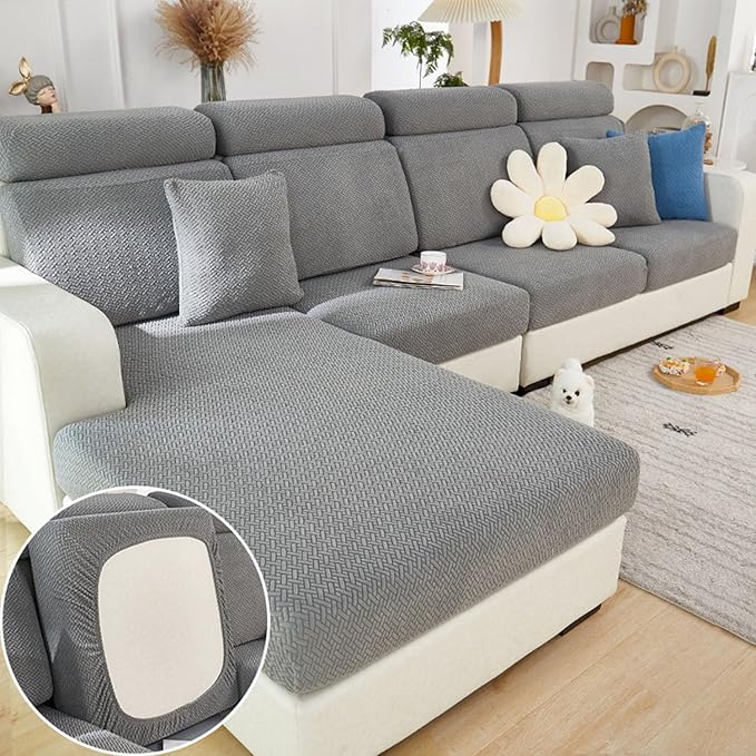 Couch Cushion Covers Sofa Covers Couch Covers for Sofa Pet Friendly Universal Sofa Covers Washable Stretch Slipcovers for Sectional Sofa (Texture Gray,Back Cover L)