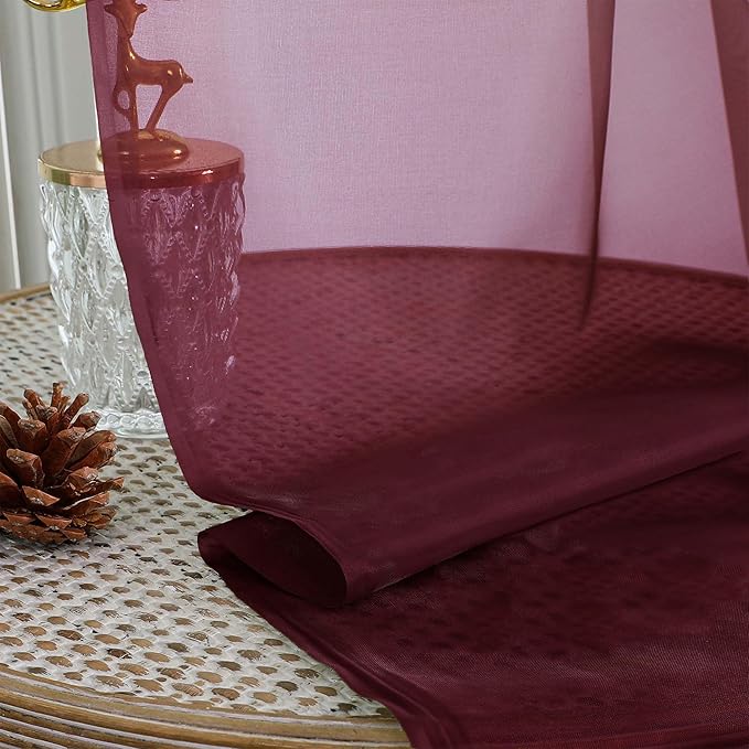 OWENIE Sheer Curtains 2 Panels Set for Bedroom Living Room, Soft Solid Rod Pocket Light Filtering Window Treatment, 2Pcs Each 59" W x 120" L, Burgundy Wine