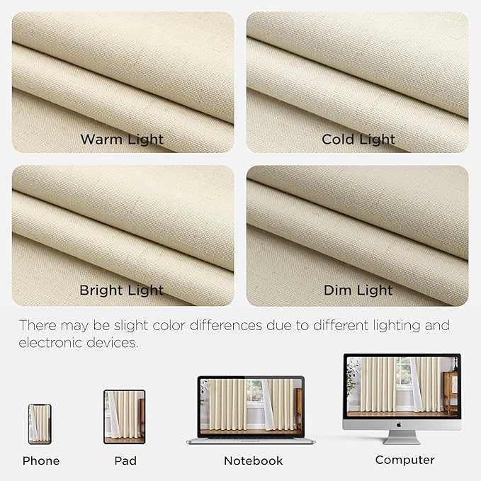 Joydeco Pinch Pleated Linen Curtains for Living Room, 100% Blackout Curtains 84 inches Long 2 Panel Thermal Insulated Pinch Pleat Drapes(Bleached Sand,40'' Wx84'' L)
