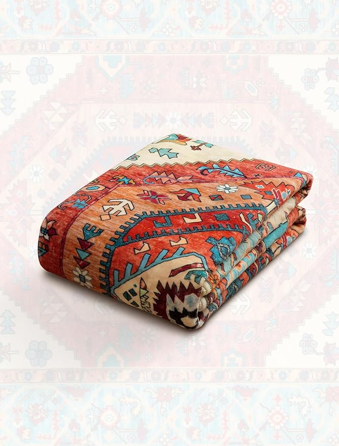 SERISSA Boho Washable Runner Rug, 2'6"x8' Rug Runner Non-Slip Vintage Orange Hallway Kitchen Runner Rug Ultra Soft Print Distressed Tribal Floor Carpet Runner for Bedroom Bathroom Laundry Room