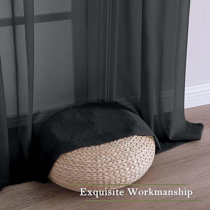 Lecloud Black Sheer Curtains 120 Inches Long 2 Panels, Balance Light & Privacy Voile Window Curtains, Solid Sheer Curtain Drapes for Living Room Balcony Big Windows, 59" W x 120" L