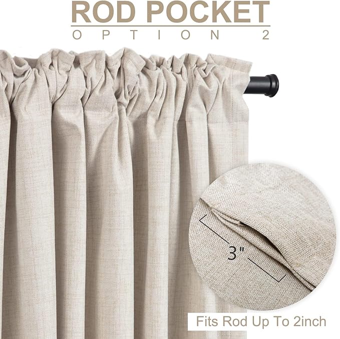 100% Blackout Shield Linen Blackout Curtains for Bedroom 96 Inches Long, Back Tab/Rod Pocket Living Room Drapes, Thermal Insulated Blackout Curtains 2 Panels Set, 50" W x 96" L,Cream