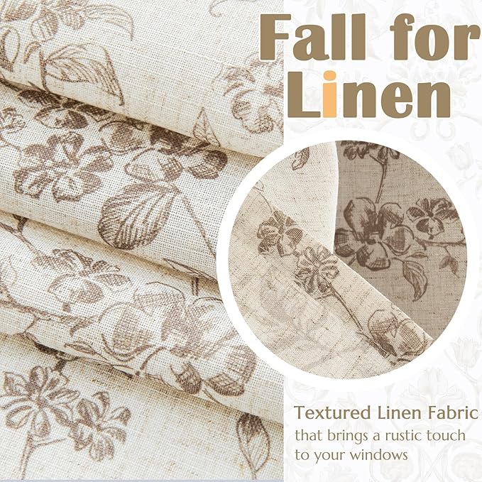 jinchan Linen Kitchen Valance for Windows 16 Inch Floral Double Layer Valance Living Room Laundry Room Darkening Rustic Cottagecore Farmhouse Flower Window Treatment 1 Panel Taupe on Linen