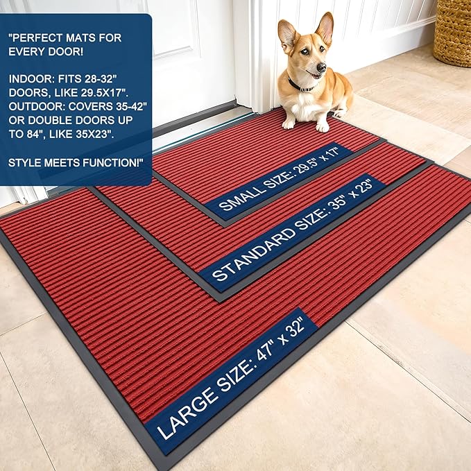 OLANLY Front Door Mat Indoor Outdoor Entrance, 2-Pack 35 x 23 Inch, Waterproof Heavy Duty Doormat, Fade Resistant, Low Profile, Easy Clean Patio Porch Welcome Floor Mats for Entry, Red