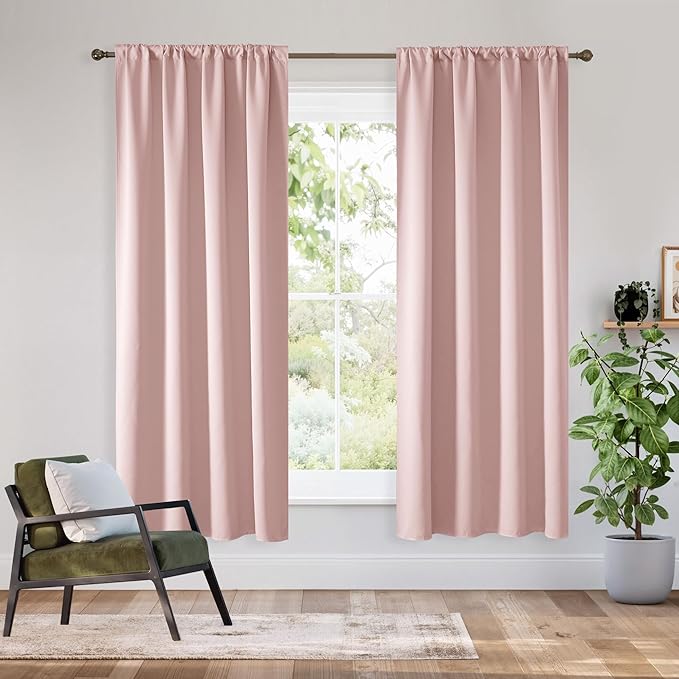RYB HOME Bedroom Blackout Curtains 63 inches Long, 100% Blackout Thermal Insulated Noise Reducing Curtains for Living Room Nursury, 62 inches Wide by 63 inches Long, Baby Pink