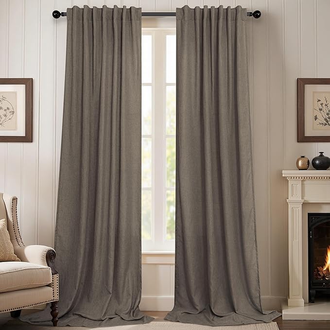 Dark Brown Linen Curtains for Living Room 108 Inches Long Semi Sheer Drapes Traditional Rustic Farmhouse Cottage Core Decor Chocolate Curtains for Sliding Glass Door Cabin 2 Panels 52 Wide 108 Length