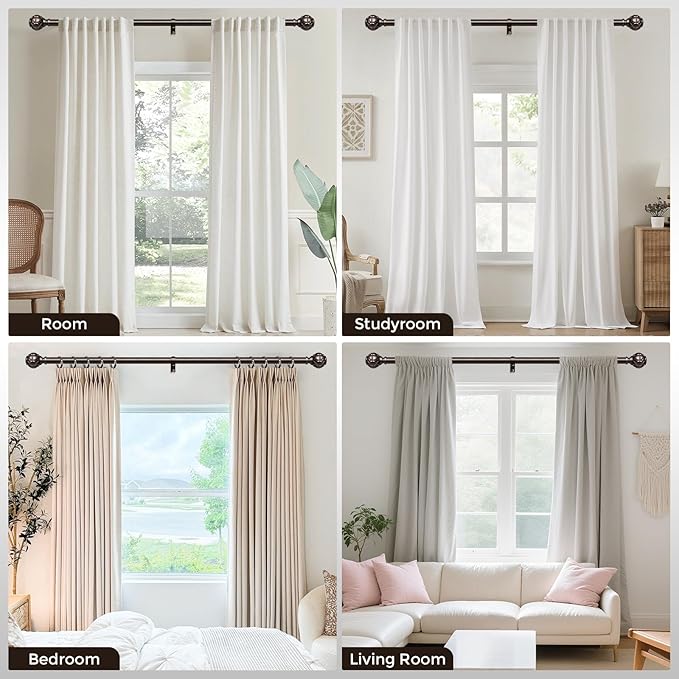2 Pack Bronze Curtain Rod, Heavy Duty 1 Inch Decorative Curtain Rods for Windows 30 to 56 Inch, Single-Side Adjustable Vintage Rustic Antique Brown Drapery Pole with Netted Texture Finials