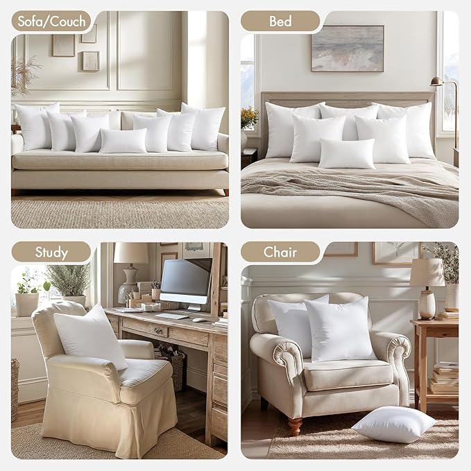 MIULEE Pillows Inserts, Pack of 4 12x20 Inch 100% Virgin Microfiber Filling Throw Pillows for Bed Couch Sofa