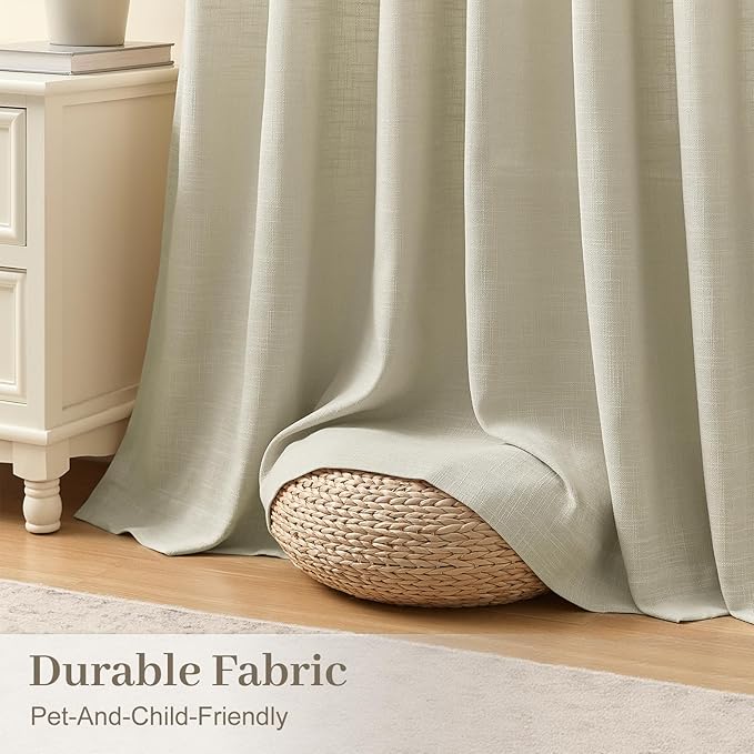 IVAPUPU Linen Pinch Pleated 84 Inch Curtains for Living Room, Semi Sheer Airy Privacy Linen Blend Curtain Memory Trained Back Tab Drapes with Hooks Rings for Bedroom Dining Room, 2 Panels, W40xL84