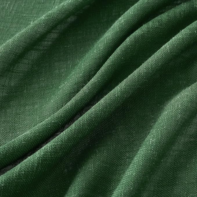 MIULEE Emerald Green Linen Curtains 90 Inch Long for Bedroom Living Room, Soft Thick Linen Textured Window Drapes Semi Sheer Light Filtering Rod Pocket Back Tab Christmas Burlap Look, 2 Panels