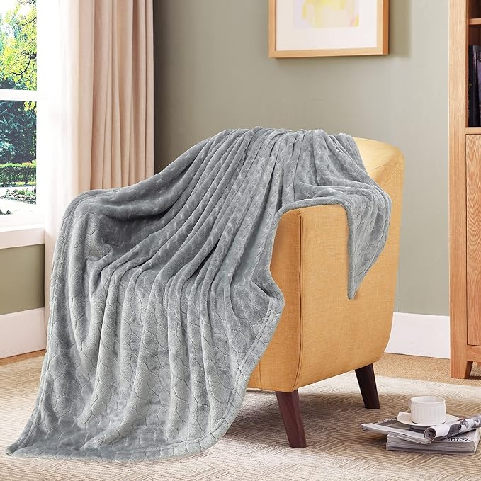 TOONOW Fleece Blanket Super Soft Cozy Throw Blanket 50" x 60", Lightweight Fuzzy Comfy Textured Flannel Blanket Warm Plush Throw Blankets for Couch, Sofa, Bed, Light Grey