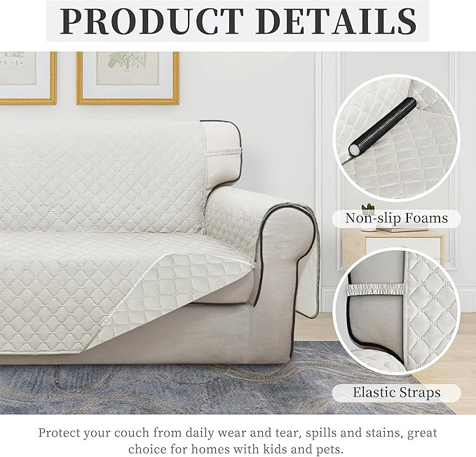 ISSUNTEX Double Protection 100% Waterproof Chair Sofa Covers for Living Room, Couch Covers for Chair Sofa, Reversible Furniture Protector Sofa Cover for Dogs, Pets, Kids (Chair, Ivory/Ivory)