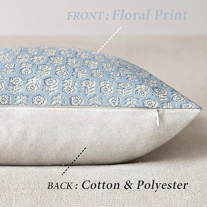 Foindtower Set of 2 Decorative Vintage Floral Print Throw Pillow Covers Neutral Modern Farmhouse Cushion Covers Boho Home Decor for Sofa Chair Couch Bedroom Living Room Outdoor,18×18 Inch,Powder Blue