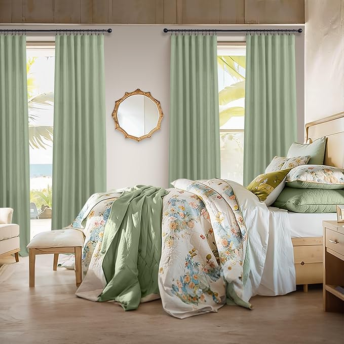 Christmas Sage Green Curtains 108 Inches Long for Living Room 2 Panels Set Back Tab Loop Pocket Linen Drapse Earth Soft Cotton Textured Light Green Sheer Curtains for Large Windows Vertical 9 FT Tall