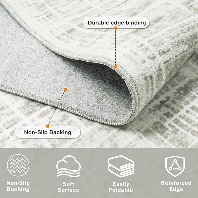 10x12 Area Rugs Washable Rug: Anti-Skid Abstract Modern Living Room Rug Soft Thin Carpets Indoor Floor Non-Shedding Carpet for Bedroom Dining Farmhouse Nursery Home Office (White Gray, 10'x12')