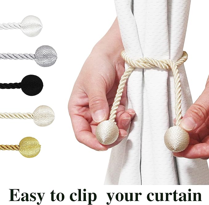 Curtain Tiebacks Outdoor Elegant Decorative Tie Backs Modern Rope Tiebacks for Drapes Window Curtain Holdbacks for Draperies (Beige, 4)