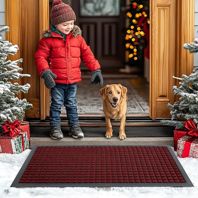 Smiry Front Door Mat Outside Entrance, Heavy Duty Natural Rubber Doormat, Non Slip, Trap Dirt and Moisture, Easy Clean, Low Profile Welcome Floor Mats for Indoor Outdoor Entry, 70x46.5 Inch, Red