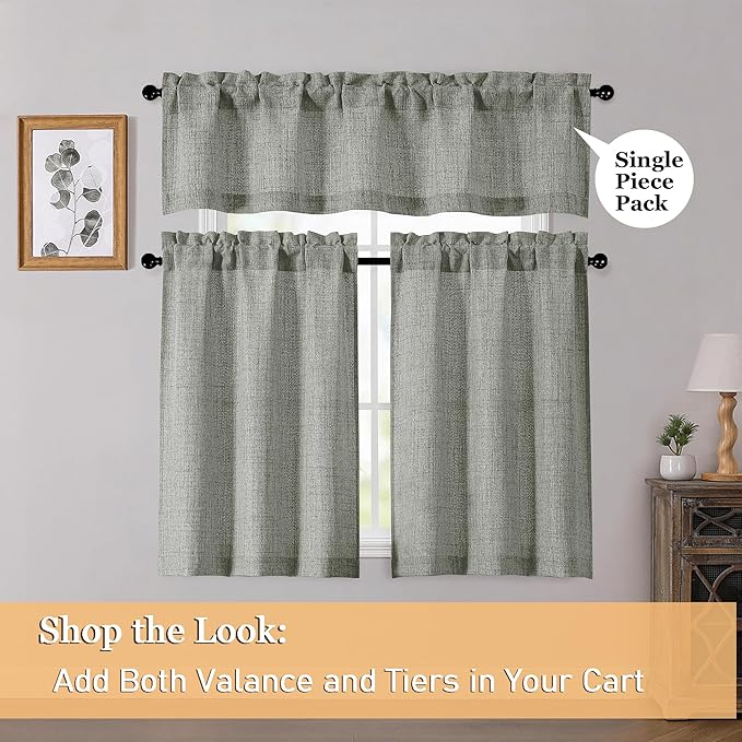 OWENIE Dark Grey Valances for Windows 1 Pcs, Light Filtering Textured Farmhouse Short Small Valance Curtains for Bathroom Basement Living Room Bedroom, Rod Pocket Half Curtains Over Sink, 52" Wx14 L