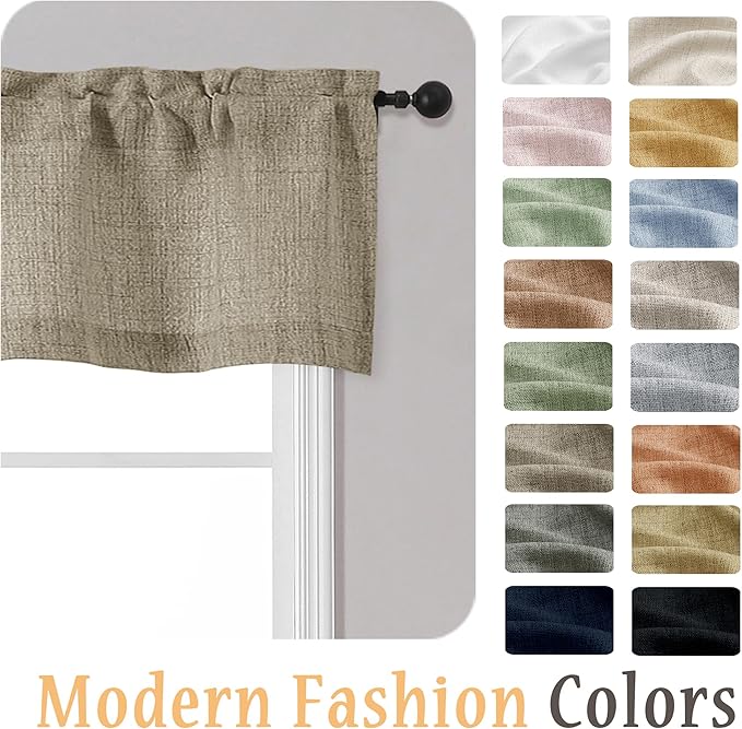 OWENIE Brown Valances for Windows 1 Pcs, Light Filtering Textured Farmhouse Short Small Valance Curtains for Bathroom Basement Living Room Bedroom, Rod Pocket Half Curtains Over Sink, 52Wx14L Inch