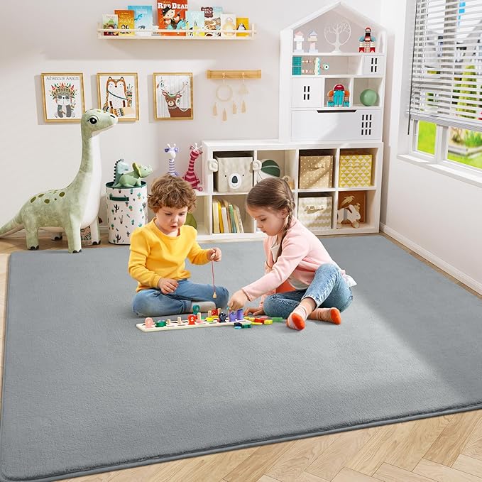 Amearea Large Modern Area Rugs for Bedroom Living Room, 6x9 Feet Grey Thickened Memory Foam Rug, Fluffy Indoor Washable Rugs Non Slip Minimalist Carpet for Boys Girls Dorm Nursery Room Decor