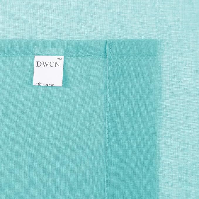 DWCN Aqua Sheer Curtains Semi Transparent Voile Rod Pocket Curtains for Bedroom and Living Room, 52 x 45 inches Long, Set of 2 Panels