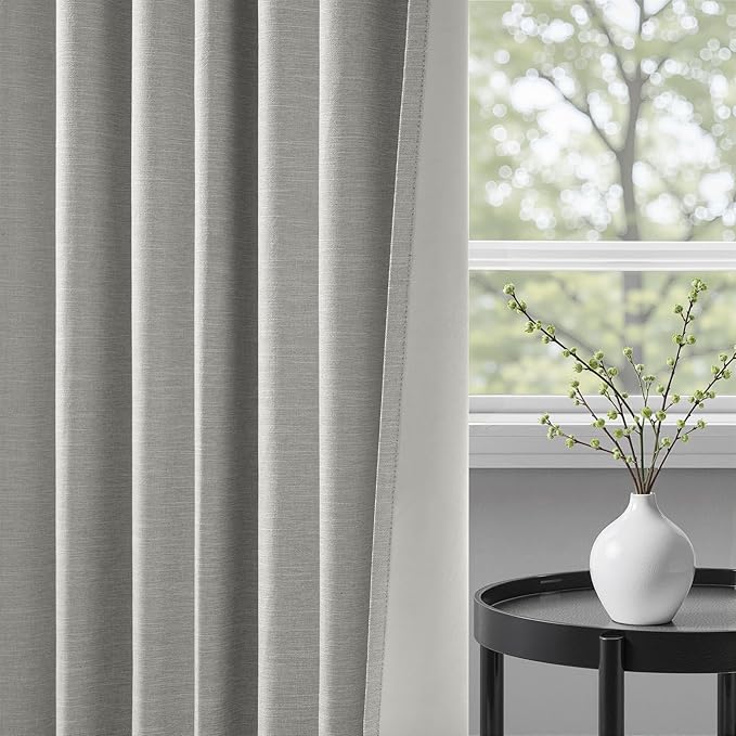 Topfinel Grey Linen Blackout Curtains 90 Inches Long for Bedroom Living Room 100% Black Out Thermal Insulated Ring Hooks Back Tab Room Darkening Pleated Drapes Dark Gray 90 Inch Curtain 2 Panels
