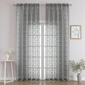 Chyhomenyc Charcoal Grey Sheer Curtains 96 Inch Length 2 Panels Set, Light Filtering Tufted Textured Soft Airy Rod Pocket Gentle Leaf Window Treatment Drapes for Bedroom Living Room, 52" Wx96 L, 2PCS