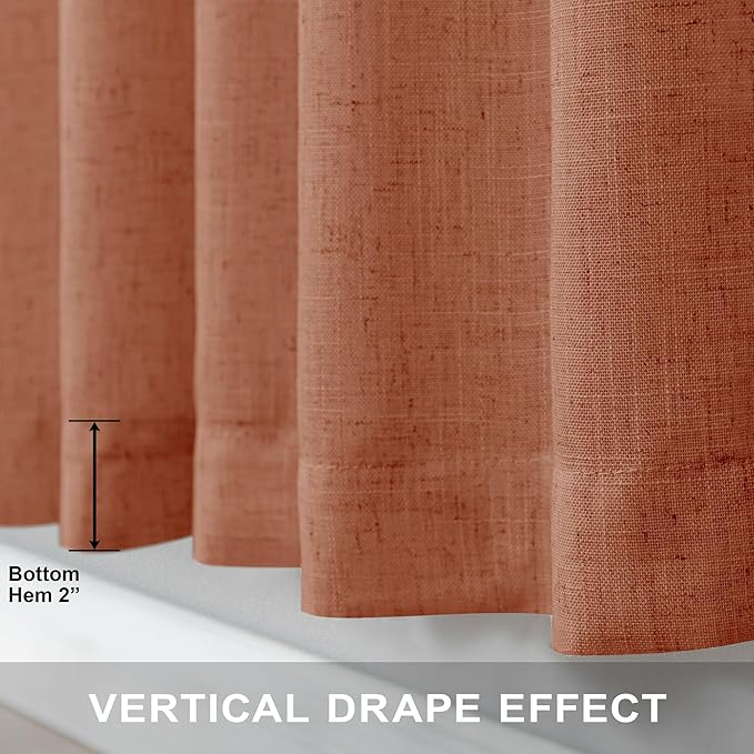 Pitalk Boho Curtains for Bedroom 2 Panels Rust Terracotta Colored Rod Pocket Back Tab Door Curtains Linen Sheer Bohemian Curtain for Living Room Ceiling to Floor Length Extra Wide 52 x 96 Inch Long