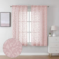 Lecloud Leia Clip Leaf Pink Sheer Curtains 63 Inch Length 2 Panels, Dual Rod Pockets Light Filtering Voile Blush Curtain for Living Room Bedroom, Farmhouse Jacquard Textured Short Drapes, 38W x 63L